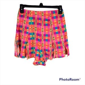 Vintage 1980s bright multi colored geometric shorts with slits